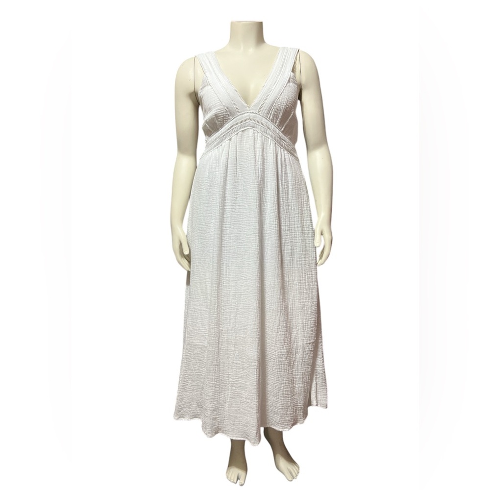 NWT Steve Madden Size L Taryn Sleeveless White Cotton Gauze Summer Dress V-Neck